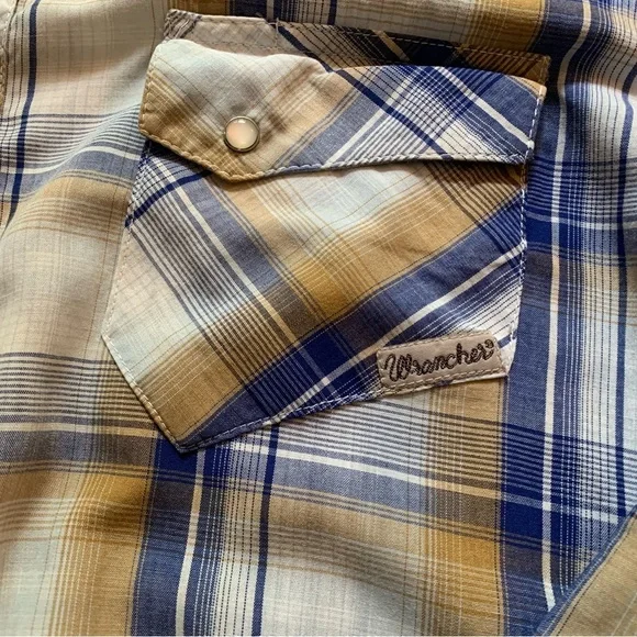 Wrangler Wrancher Pearl Snap Western Shirt Men’s Blue Plaid Size Large Cowboy - Picture 8 of 16
